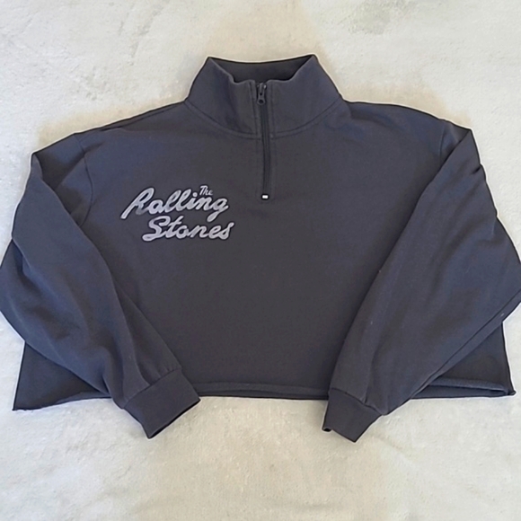 Rolling Stones Half Zip Pullover Sweatshirt M Gray Tongue Logo Rock Band Retro - Picture 1 of 15